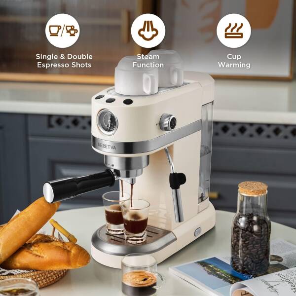 Neretva 20 Bar Espresso Coffee Machine with Steam Wand for Latte Espresso and Cappuccino, Compact Espresso Maker For Home