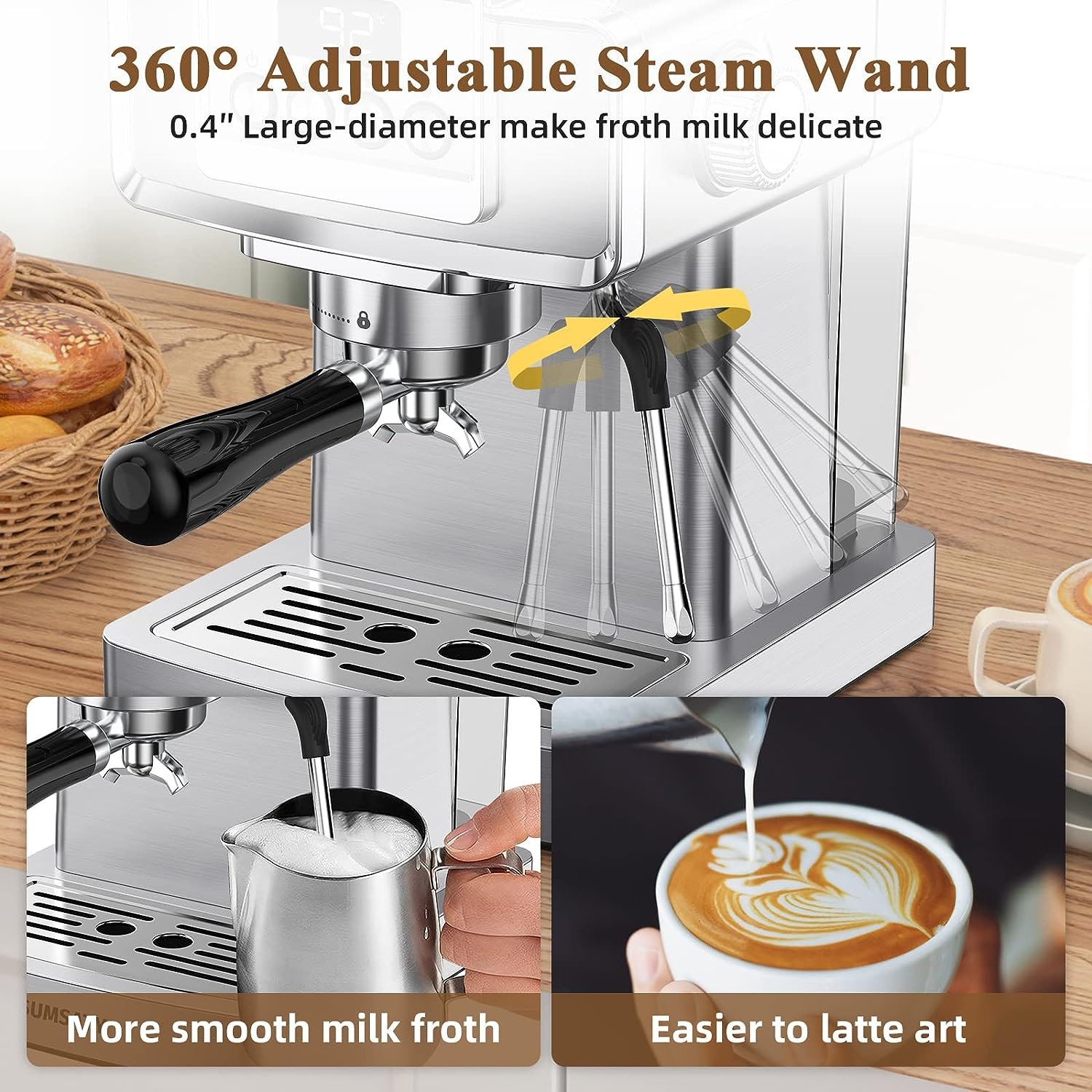  Geek Chef Espresso Machine, 20 Bar Espresso Maker with Milk  Frother Steam Wand, Compact Coffee Machine with for Cappuccino,Latte, Fast  Heating, Stainless Steel: Home & Kitchen