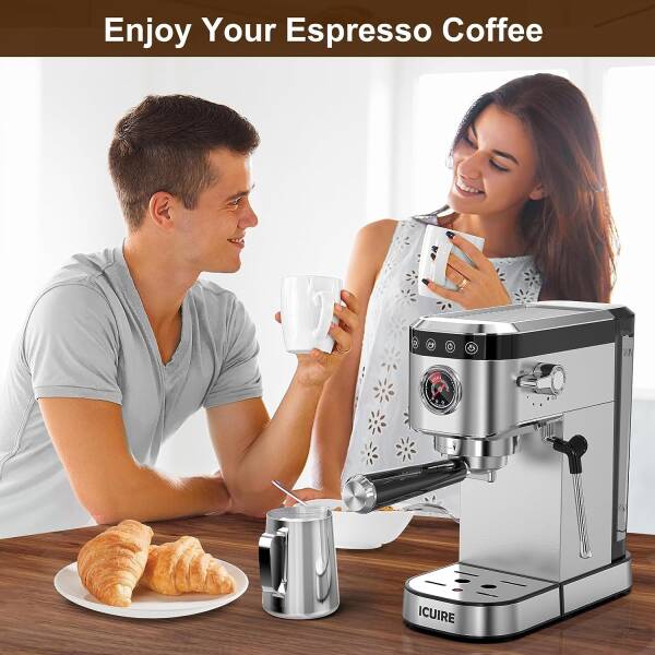 ICUIRE Espresso Machine 20 Bar, Stainless Steel Espresso Maker with Milk Frothing Pitcher, Professional Cappuccino Machine with