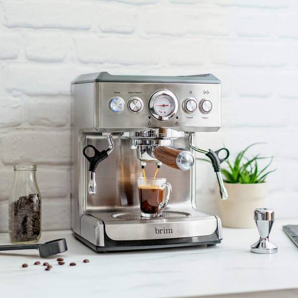 brim 19 Bar Espresso Machine, Fast Heating Cappuccino, Americano, Latte and Espresso Maker, Milk Steamer and Frother, Removable