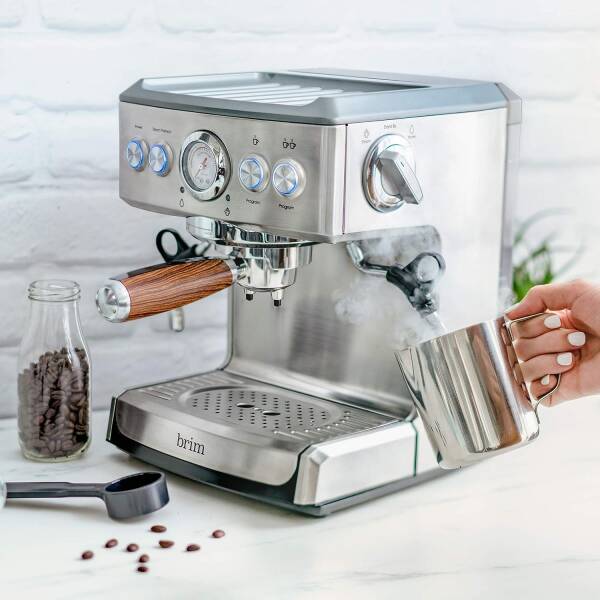 brim 19 Bar Espresso Machine, Fast Heating Cappuccino, Americano, Latte and Espresso Maker, Milk Steamer and Frother, Removable