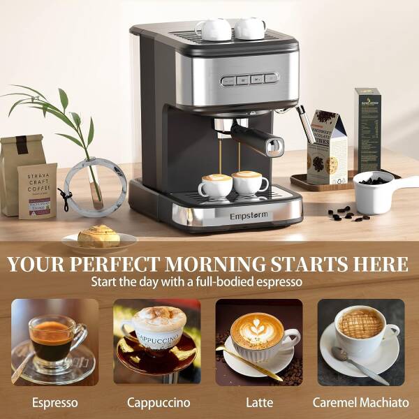 Empstorm Espresso Machine 20 Bar,Espresso Coffee Maker with Milk Frother Steam Wand,Semi-Automatic Espresso Machine with