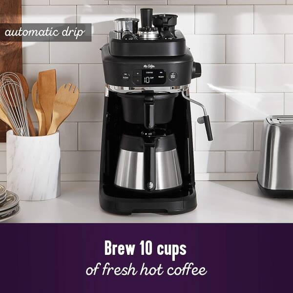 Mr. Coffee All-in-One Occasions Specialty Pods Coffee Maker, 10-Cup Thermal Carafe, and Espresso with Milk Frother and Storage