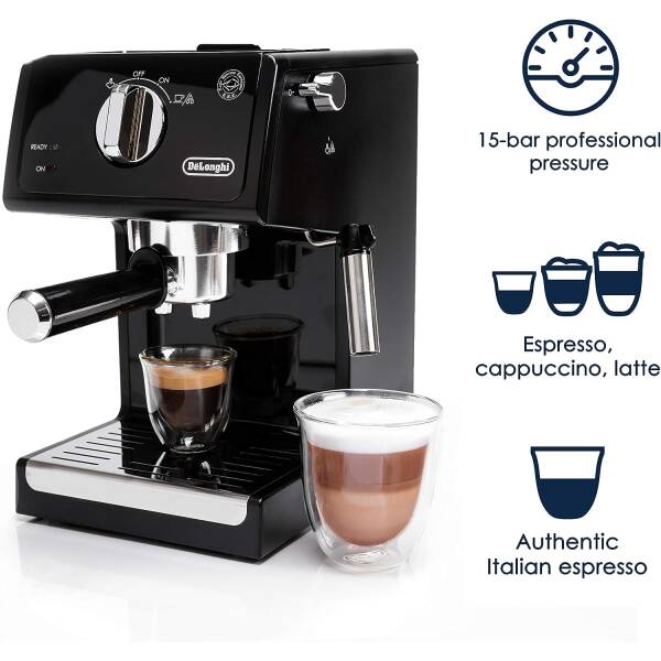 De’Longhi ECP3120 15 Bar Espresso Machine with Advanced Cappuccino System, 9.6 x 7.2 x 11.9 inches, Black/Stainless Steel