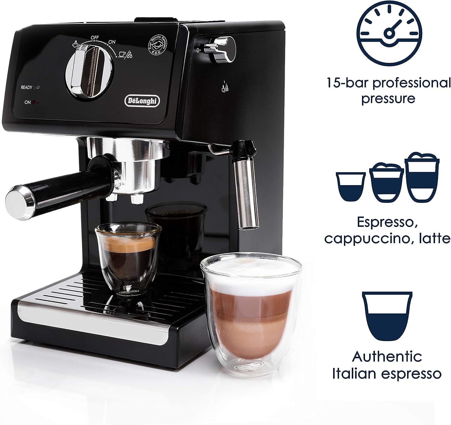 De'Longhi All-In-One Cappuccino, Espresso with Coffee Maker in Black and  Stainless Steel