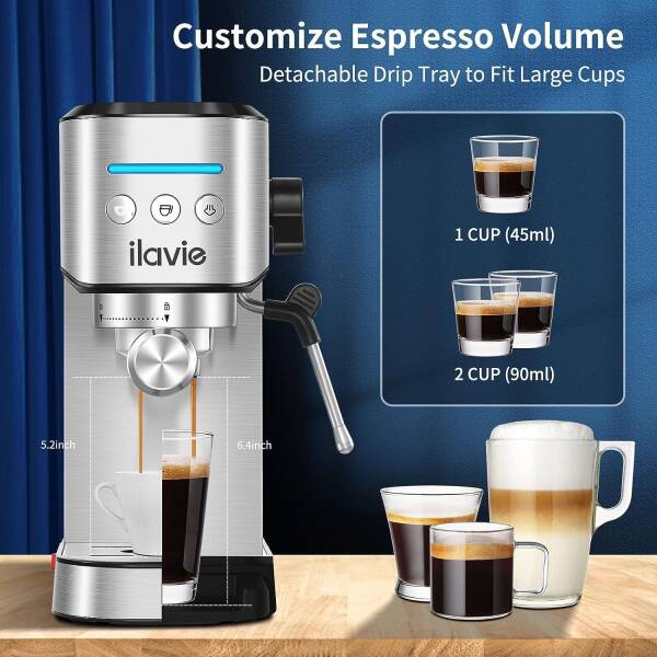 ILAVIE Espresso Machines with Steamer, 20 Bar Pump Espresso and Cappuccino latte Maker, Espresso Machine Easy to Use for Home