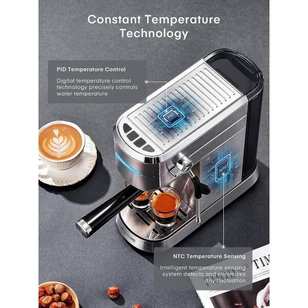 FOHERE Espresso Machine, 20 Bar Espresso and Cappuccino Maker with Milk Frother Steam Wand, Professional Compact Coffee Machine