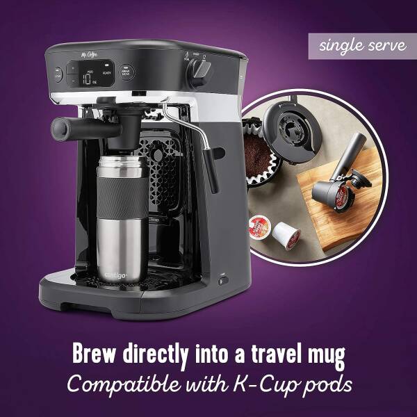 Mr. Coffee All-in-One Occasions Specialty Pods Coffee Maker, 10-Cup Thermal Carafe, and Espresso with Milk Frother and Storage