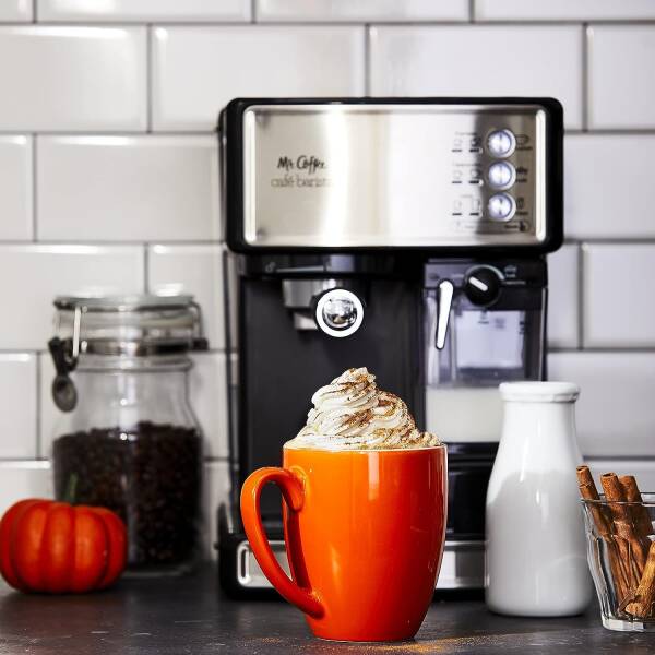 Mr. Coffee Espresso and Cappuccino Machine, Programmable Coffee Maker with Automatic Milk Frother and 15-Bar Pump, Stainless