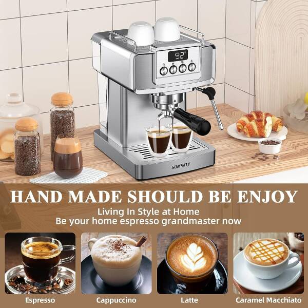 SUMSATY Espresso Machine, Stainless Steel Espresso Machine with Milk Frother for Latte, Cappuccino, Machiato,for Home Espresso
