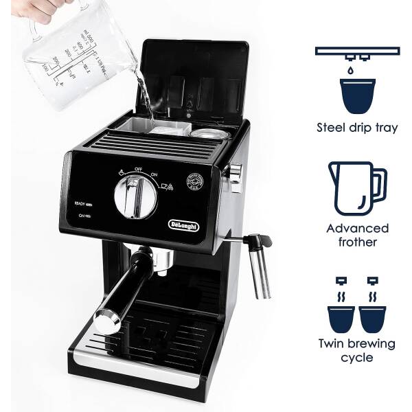 De’Longhi ECP3120 15 Bar Espresso Machine with Advanced Cappuccino System, 9.6 x 7.2 x 11.9 inches, Black/Stainless Steel