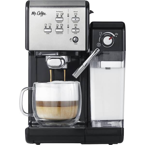 Mr. Coffee Espresso and Cappuccino Machine, Programmable Coffee Maker with Automatic Milk Frother and 19-Bar Pump, Stainless