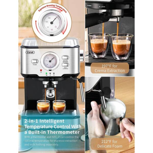 Gevi Espresso Machine 20 Bar Pump Pressure, Cappuccino Coffee Maker with Milk Foaming Steam Wand for Latte, Mocha, Cappuccino,