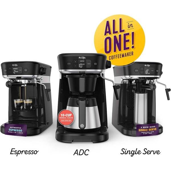 Mr. Coffee All-in-One Occasions Specialty Pods Coffee Maker, 10-Cup Thermal Carafe, and Espresso with Milk Frother and Storage
