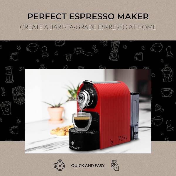 ChefWave Espresso Machine & Coffee Maker Compatible w/Nespresso Original Capsules (Red) – Programmable, One-Touch, Premium,