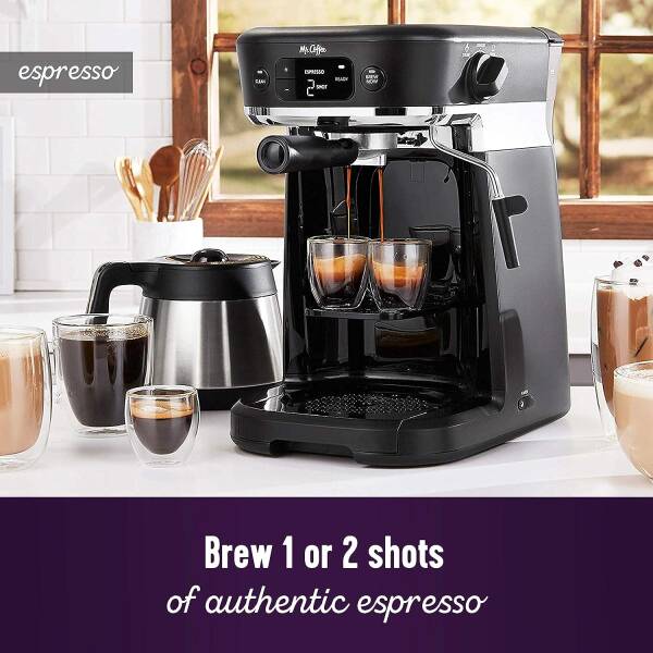 Mr. Coffee All-in-One Occasions Specialty Pods Coffee Maker, 10-Cup Thermal Carafe, and Espresso with Milk Frother and Storage