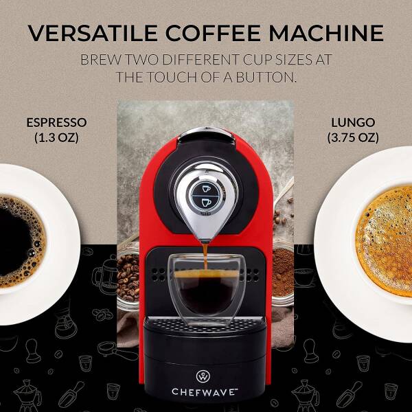 ChefWave Espresso Machine & Coffee Maker Compatible w/Nespresso Original Capsules (Red) – Programmable, One-Touch, Premium,